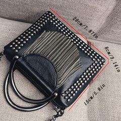 Y2K Studded Square Crossbody Bag Fringe Handbag