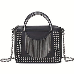 Y2K Studded Square Crossbody Bag Fringe Handbag