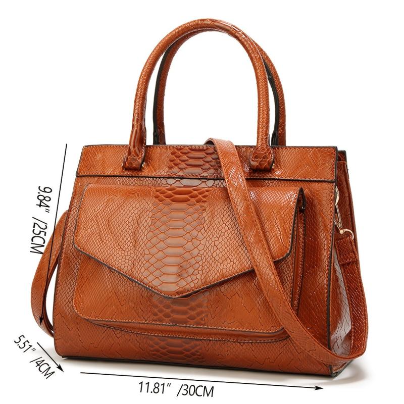 Crocodile Pattern Handbag Oil Wax Leather Satchel Bag Women's Office Purse