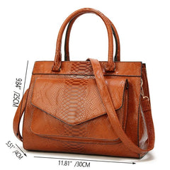 Crocodile Pattern Handbag Oil Wax Leather Satchel Bag Women's Office Purse
