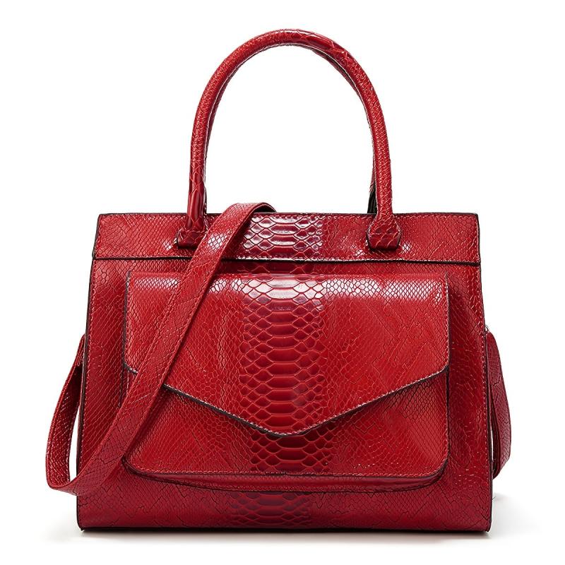 Crocodile Pattern Handbag Oil Wax Leather Satchel Bag Women's Office Purse