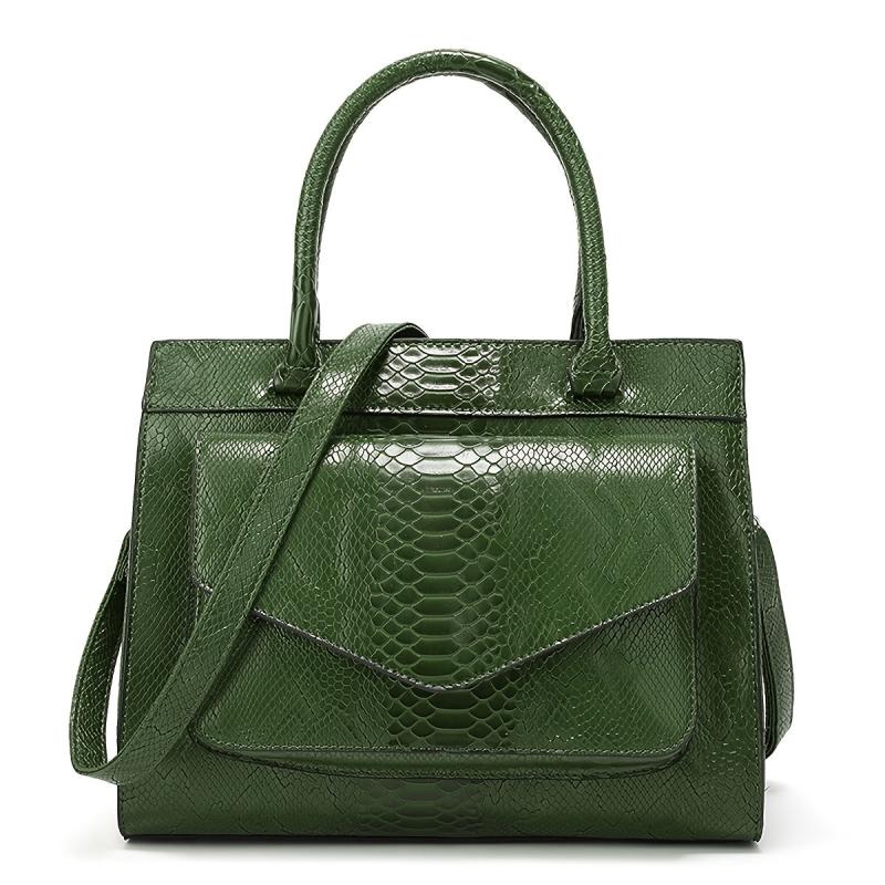 Crocodile Pattern Handbag Oil Wax Leather Satchel Bag Women's Office Purse