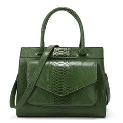 Crocodile Pattern Handbag Oil Wax Leather Satchel Bag Women's Office Purse