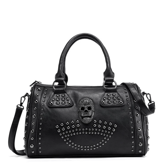 Gothic Skull & Rivets Decor Handbag Punk Zipper Storage Bag