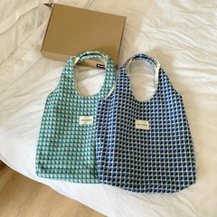 Plaid Canvas Tote Bag Lightweight Shoulder Bag