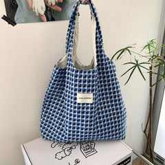 Plaid Canvas Tote Bag Lightweight Shoulder Bag