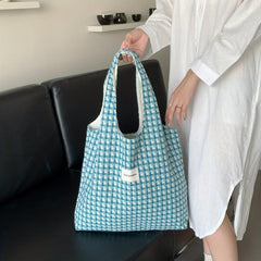 Plaid Canvas Tote Bag Lightweight Shoulder Bag