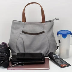 Small Zipper Canvas Tote Bag Lightweight Shoulder Bag