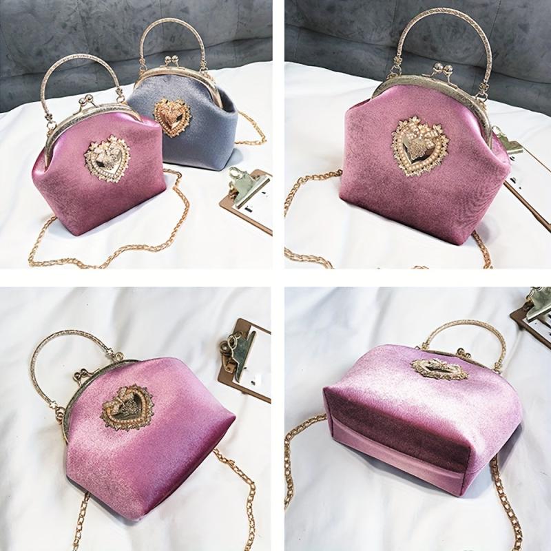 Suede Mini Shoulder Bag with Metal Heart Decor