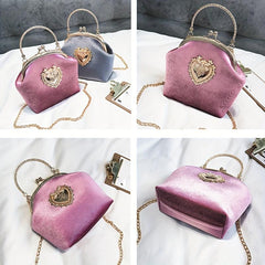Suede Mini Shoulder Bag with Metal Heart Decor