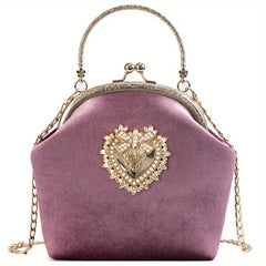 Suede Mini Shoulder Bag with Metal Heart Decor