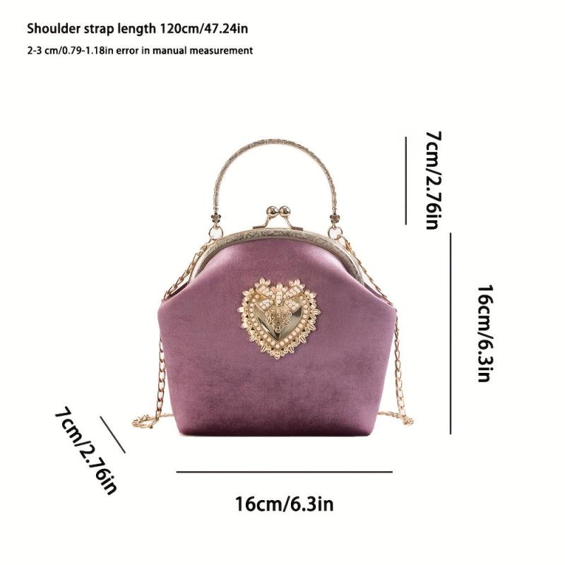 Suede Mini Shoulder Bag with Metal Heart Decor