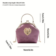 Suede Mini Shoulder Bag with Metal Heart Decor