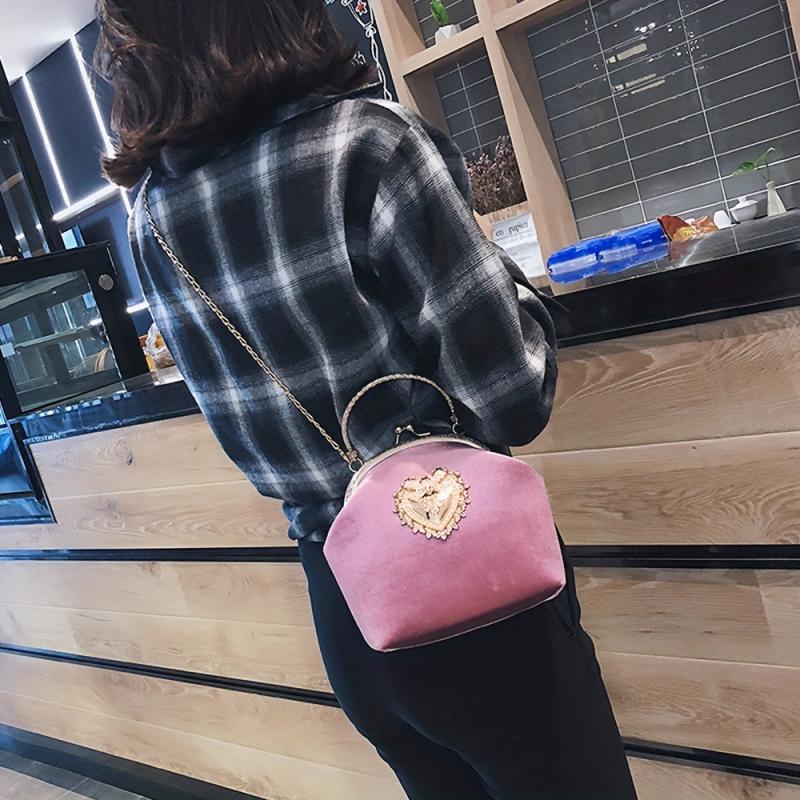 Suede Mini Shoulder Bag with Metal Heart Decor