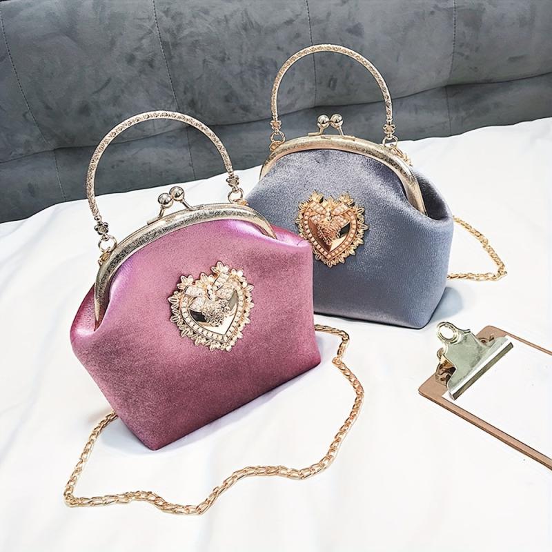 Suede Mini Shoulder Bag with Metal Heart Decor
