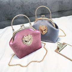 Suede Mini Shoulder Bag with Metal Heart Decor