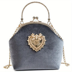 Suede Mini Shoulder Bag with Metal Heart Decor