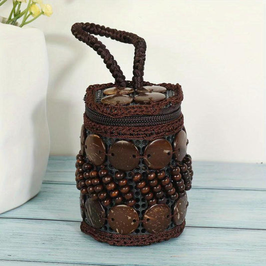 Bohemian Coin Purse Zipper Bead Straw Decor Vintage Pouch