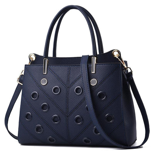 Metal Hole Decor Stitch Detail Crossbody Bag Top Handle Purse