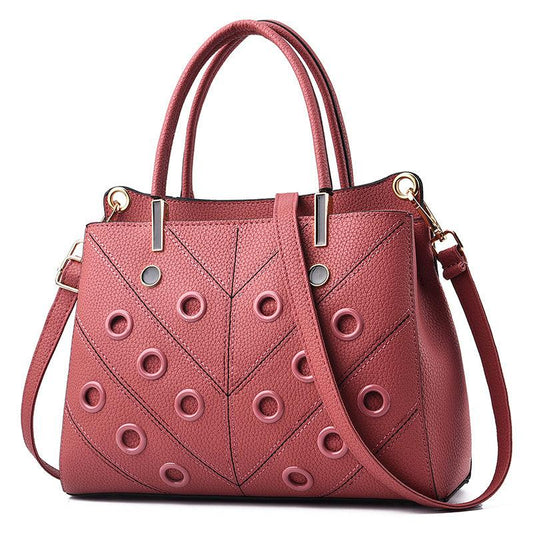Metal Hole Decor Stitch Detail Crossbody Bag Top Handle Purse