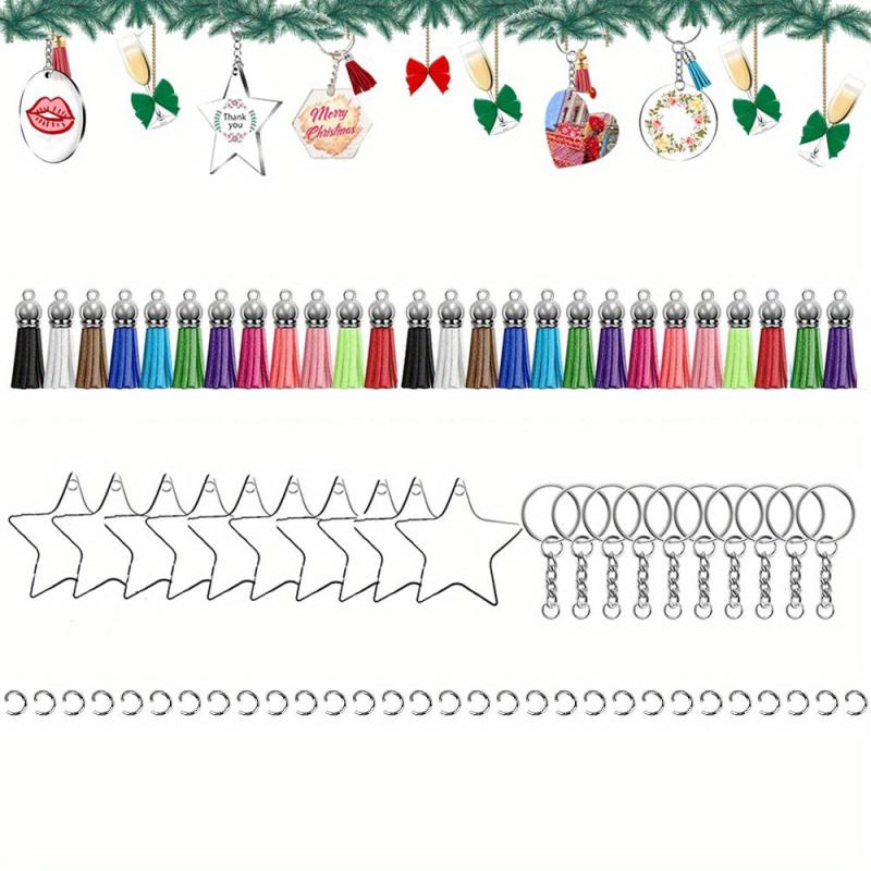 40Pcs Sublimation Acrylic Keychain Blanks with Tassel DIY Pendant