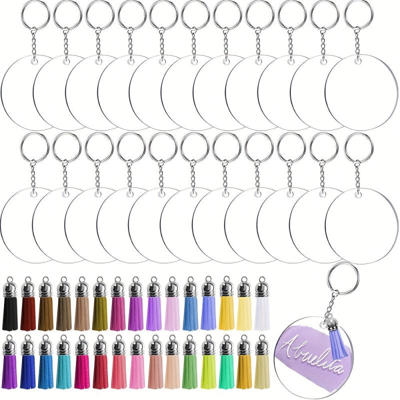 40Pcs Sublimation Acrylic Keychain Blanks with Tassel DIY Pendant
