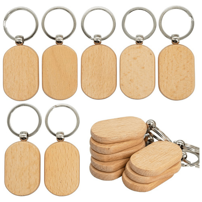20 Pcs Wooden Tag Keychain Key Ring Blank DIY Accessory