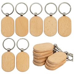 20 Pcs Wooden Tag Keychain Key Ring Blank DIY Accessory