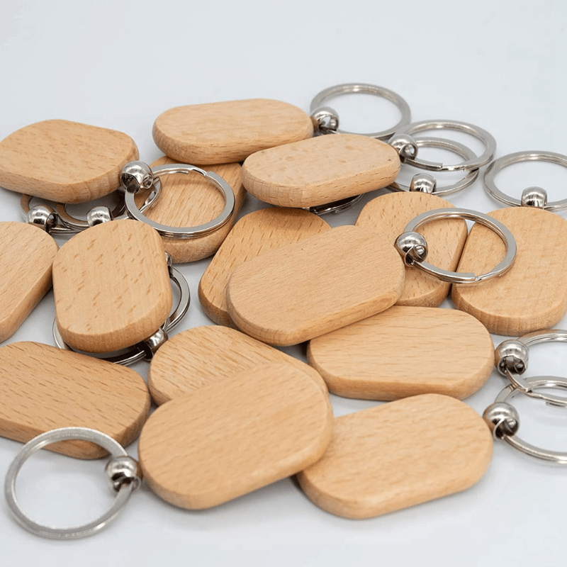 20 Pcs Wooden Tag Keychain Key Ring Blank DIY Accessory