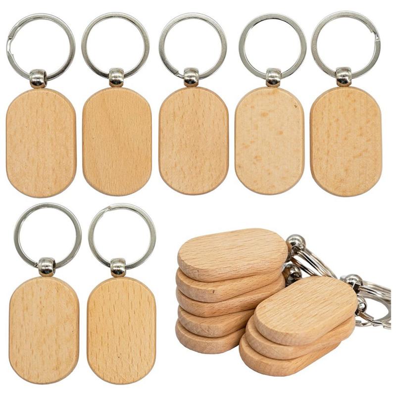 20 Pcs Wooden Tag Keychain Key Ring Blank DIY Accessory