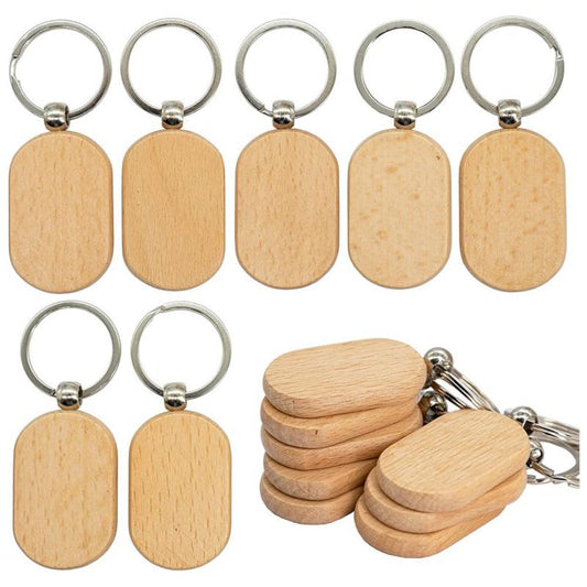 20 Pcs Wooden Tag Keychain Key Ring Blank DIY Accessory