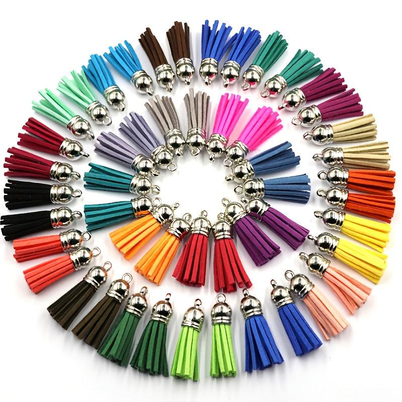 60pcs Leather Tassel Keychain DIY Charms Jewelry Craft Supplies