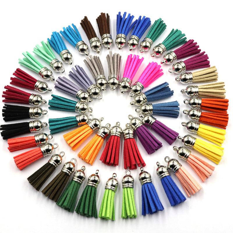 60pcs Leather Tassel Keychain DIY Charms Jewelry Craft Supplies
