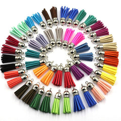 60pcs Leather Tassel Keychain DIY Charms Jewelry Craft Supplies