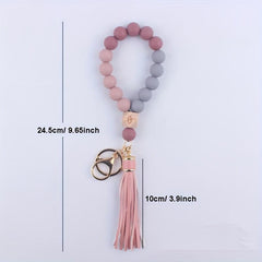 Silicone Beaded Keychain Bracelet for Women Car Keyring Pendant Wristlet Bangle