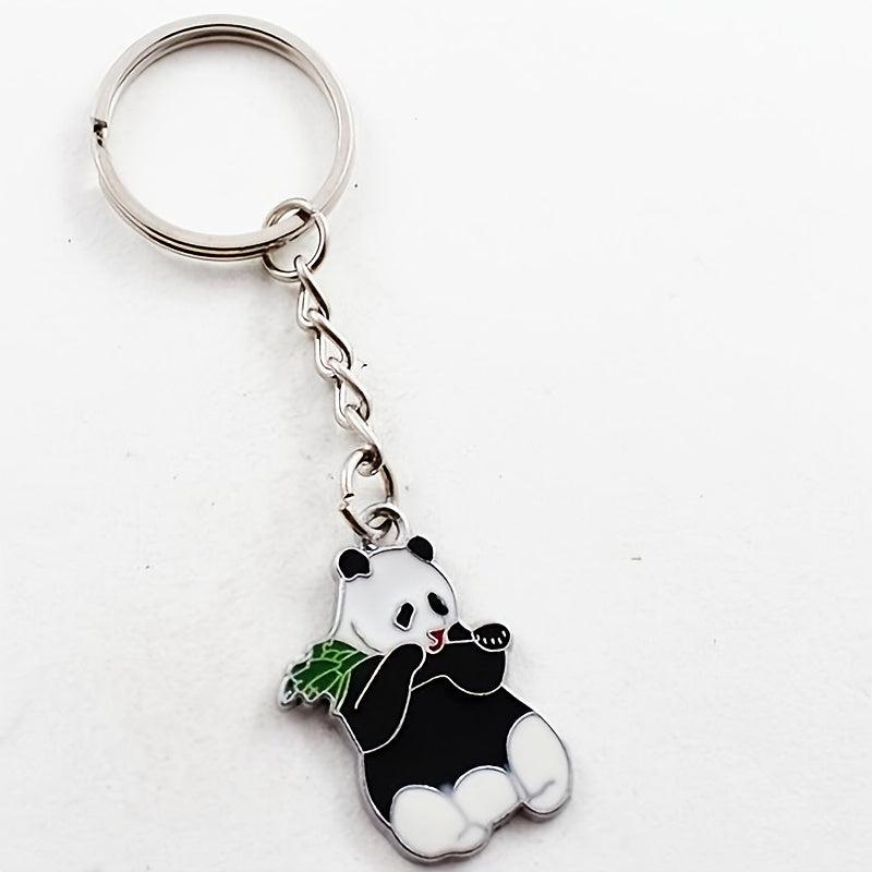 Vintage Cartoon Enamel Panda Keychain For Keys Car Key Ring