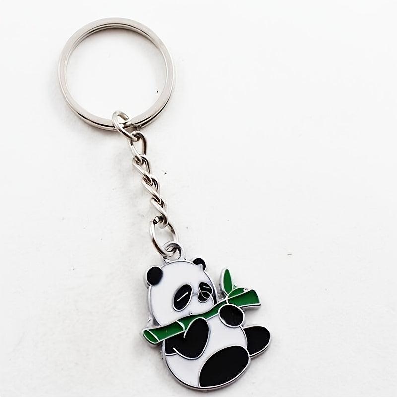 Vintage Cartoon Enamel Panda Keychain For Keys Car Key Ring