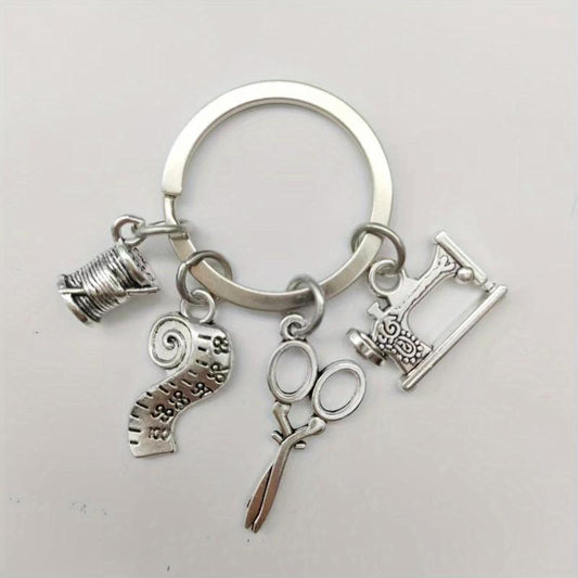 Retro Scissors Sewing Machines Keychain Vintage Metal Key Ring Graduation Gift