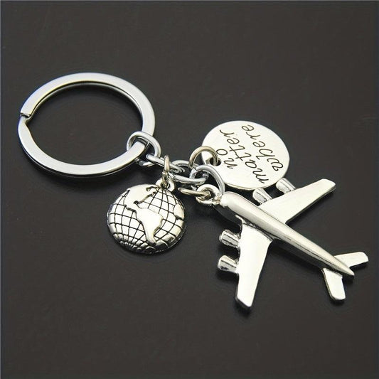 Airplane & Compass Decor Keychain Travel Charm Key Ring Bag Car Pendant