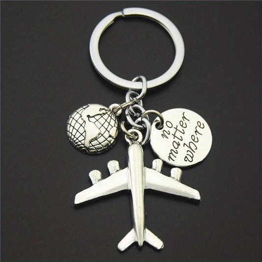 Airplane & Compass Decor Keychain Travel Charm Key Ring Bag Car Pendant