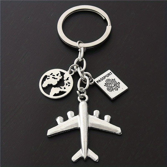Airplane Travel Keychain Metal Key Ring Purse Bag Backpack Car Charm