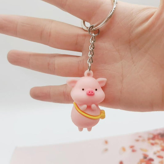 Pig Zipper Charm Pig Figure Key Chain Pig Lover Gift Piglet Keychain
