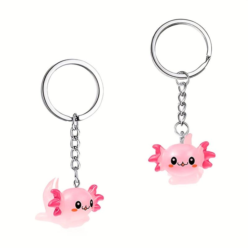 2pcs Axolotl Keychain Resin Animal Key Ring Purse Bag Backpack Charm