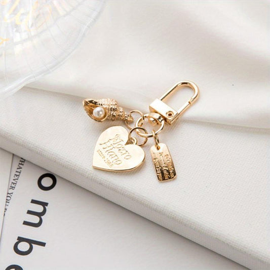 Heart & Shell Shape Keychain Faux Pearl Key Ring Bag Pendant