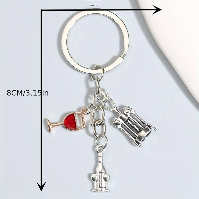Y2K Wine & Bottle Opener Keychain Metal Key Ring Purse Bag Charm