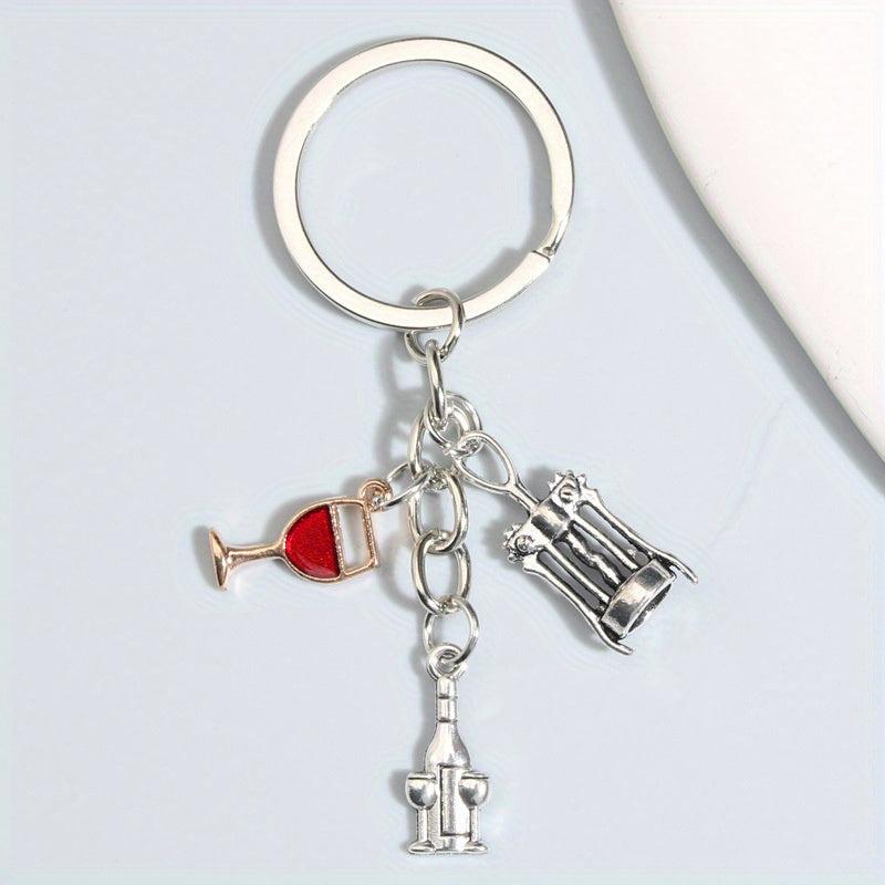Y2K Wine & Bottle Opener Keychain Metal Key Ring Purse Bag Charm