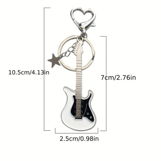 Y2K Guitar & Star Keychain Key Ring Rock Punk Handbag Car Charm Gift