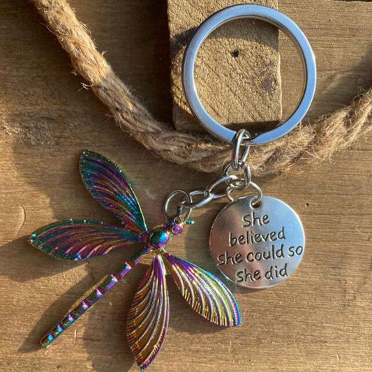 Dragonfly Keychain Multicolored Metal Pendant Vintage Ornament