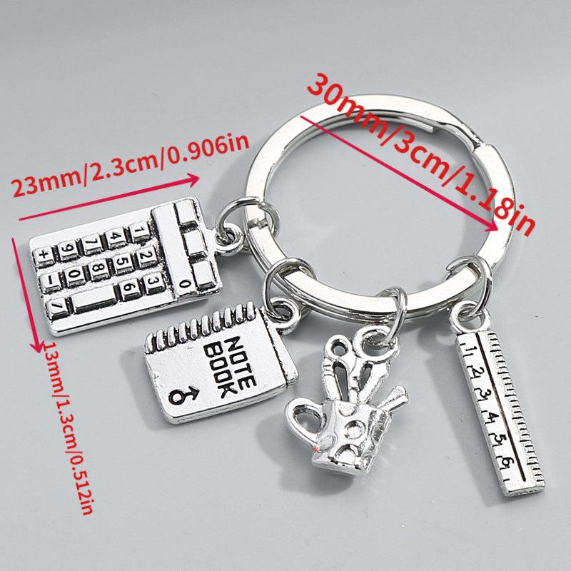 Teacher's Gift Key Chain Calculator Books Metal Key Ring