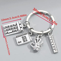 Teacher's Gift Key Chain Calculator Books Metal Key Ring